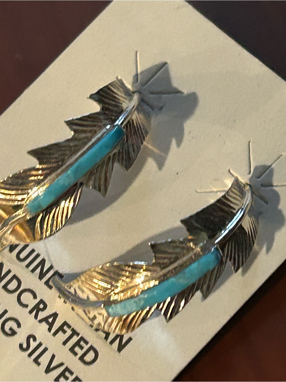 Turquoise Inlay Feather Hoop Earrings - Women Jewelry